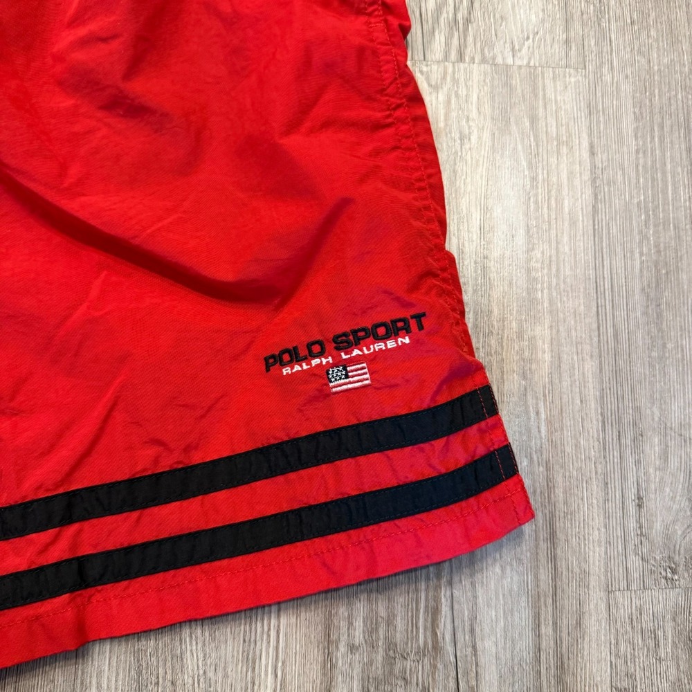 Vintage Polo Sport Ralph Lauren Mens Large Nylon Lined Swim Trunks Red - Picture 2 of 9
